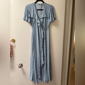 & Other Stories Light Blue Floral Ruffle Wrap Maxi Dress